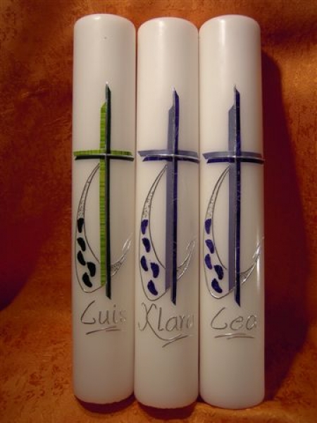 Kommunionkerze Fußspuren grün      5134